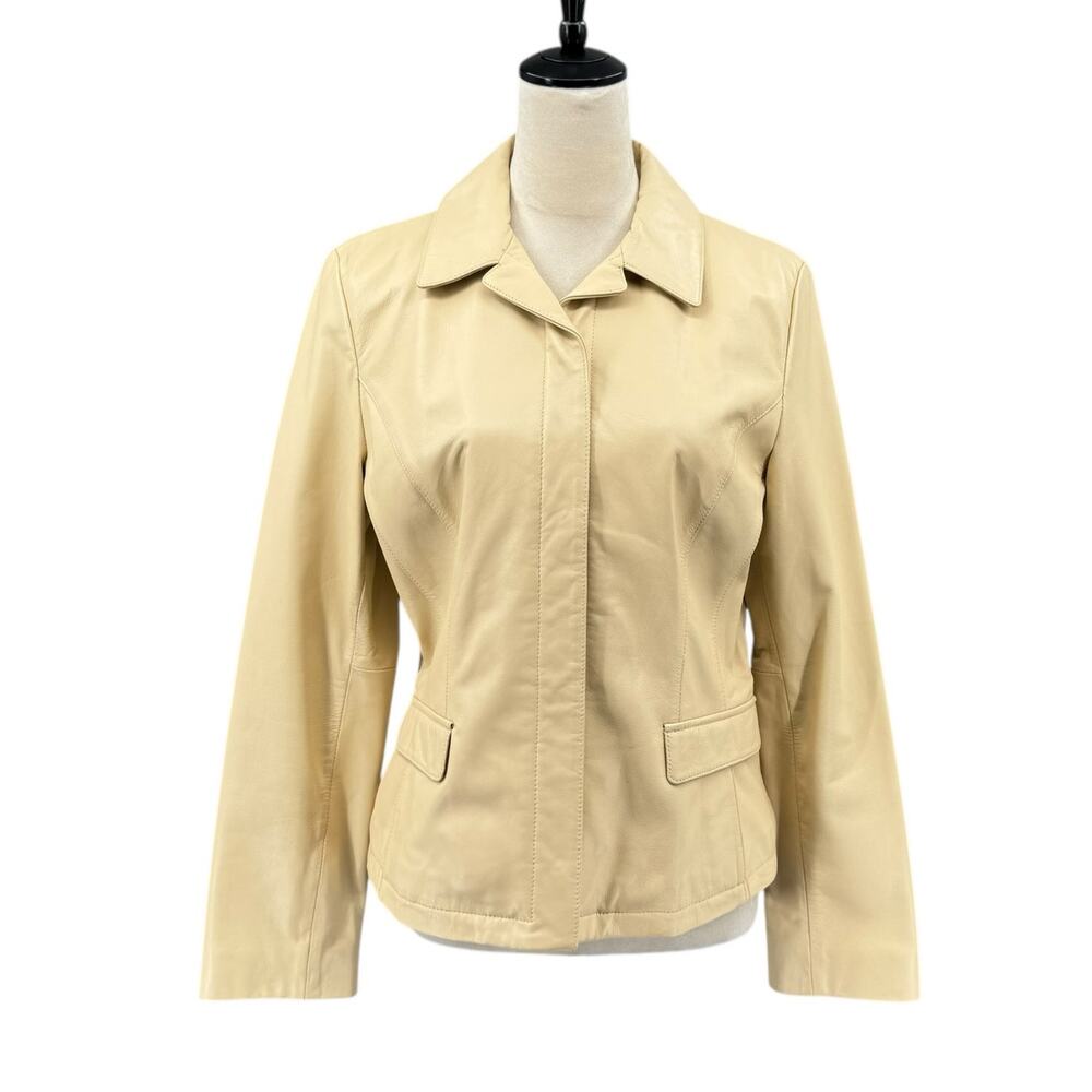 Nine West Y2K 90’s Vintage Cream Soft Leather Snap Front Classic Simple Jacket